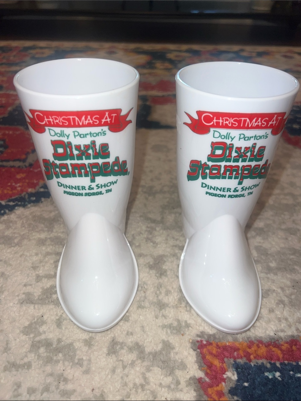 Dolly Parton Dixie Stampede Christmas White Boot Shot Glasses - Set of 2